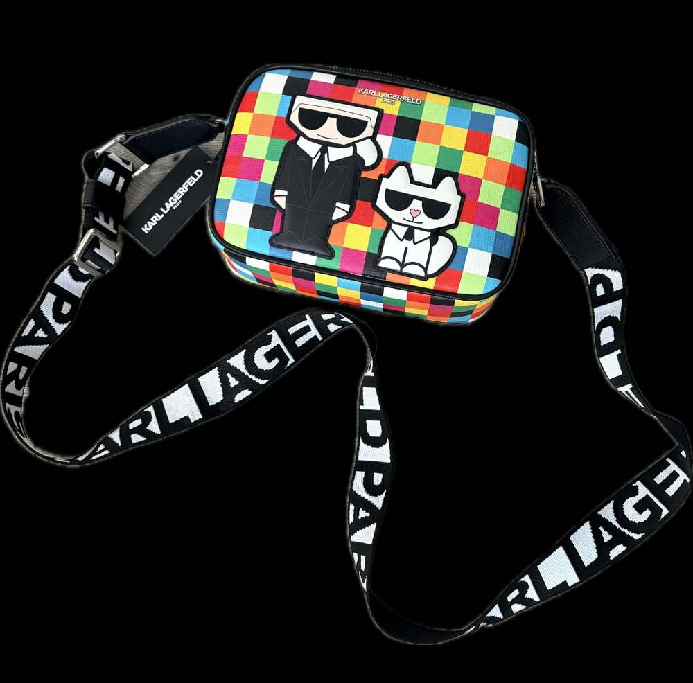 Karl Lagerfeld Paris Maybelle Multicolor Checkered Crossbody Bag with Logo Strap